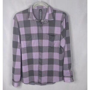 Lululemon Shirt Mens XXL Soft Knit Overshirt Purple Ash Check Plaid Stretch